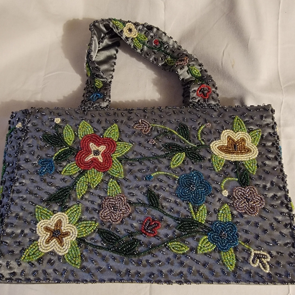Mary McFadden Vintage Floral Beaded Handbag with Multicolor Design